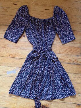 Rebecca Taylor, Black w/ Pink Floral Silk, Belted Mini Dress, Size 8, Great Cond